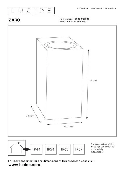 Lucide ZARO - Wandstrahler / Wandleuchte Innen/Außen - 2xGU10 - IP44 - Schwarz - technisch